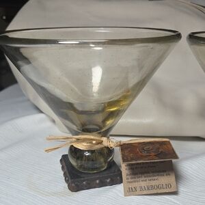 Jan Barboglio Pair Artistic Glass margarita Postre Chalice with Rustic Accents